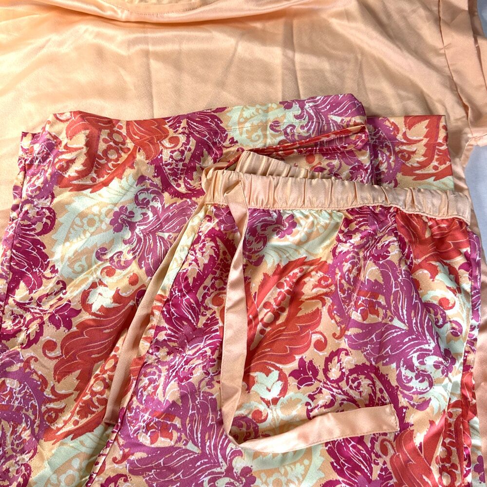 NEW Cabernet 2 Piece Pajama Set Size Large Satin Loungewear Pants PINK/Peach - Picture 4 of 7